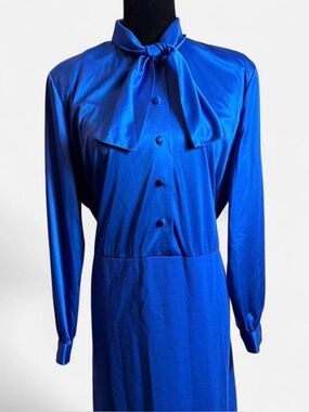 Vintage 80s Royal Blue Satin Dress